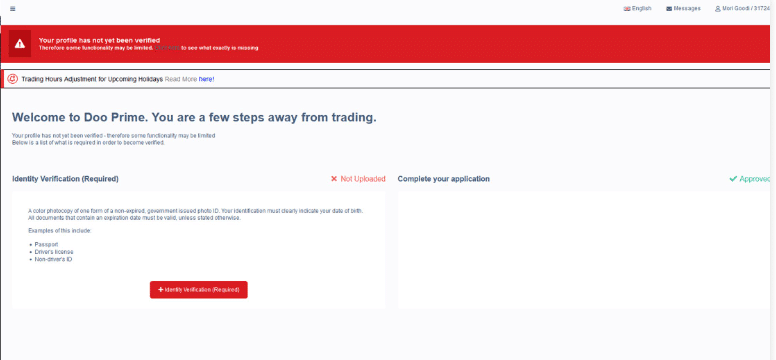 Authentication at broker doo prime brokerone