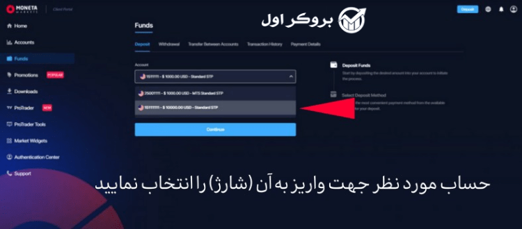 آموزش واریز به حساب در بروکر مونتا مارکتس با تاپ چنج