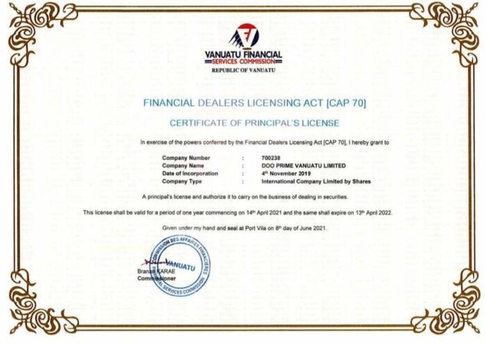 doo prime regulation vanuatu financial services commission brokerone