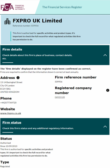 fxpro fca brokerone